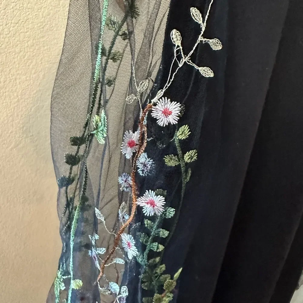 Black Tunic Dress with Embroidered Sheer Sleeves - Picture 4 of 6